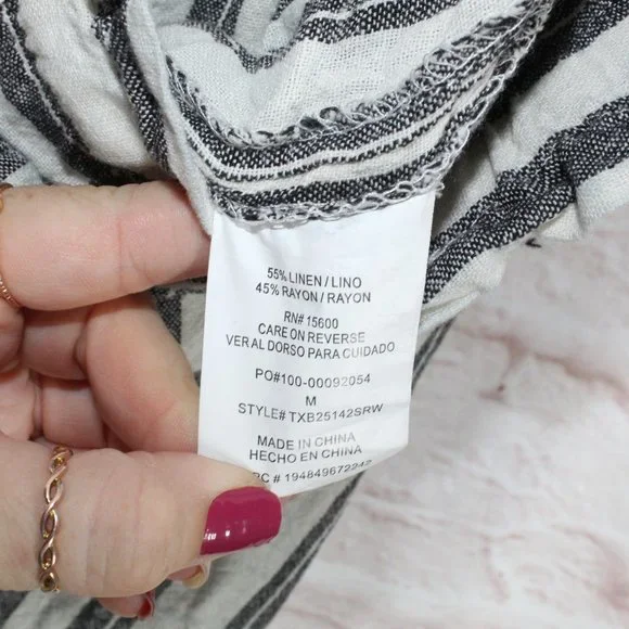 Jolt Womens Black White Striped Wide Leg Tie Paper Bag Linen Pants Size M - Picture 8 of 9